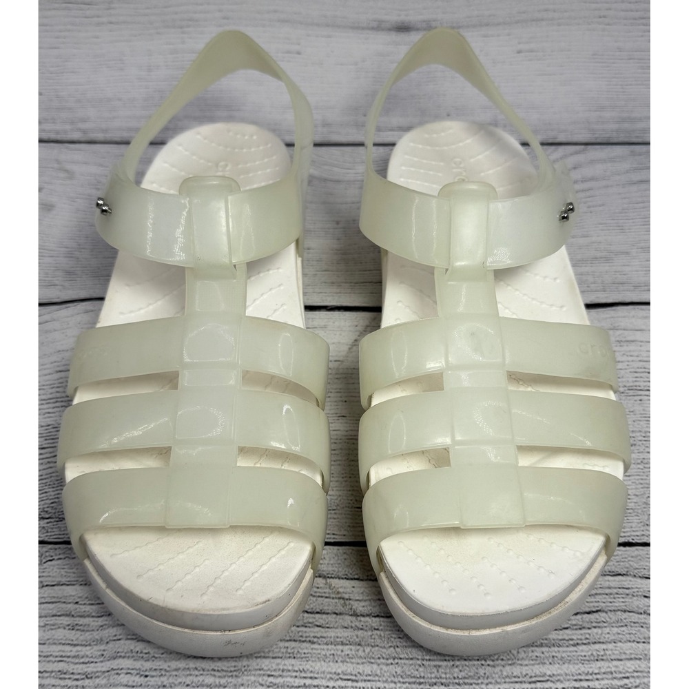 Crocs Splash Glossy Fisherman Women's Sandals Shoes Size 9 White Platform - Picture 3 of 7